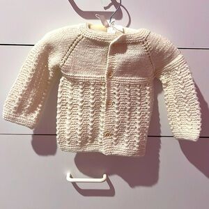 Handmade crochet baby 3-6month white button up jacket